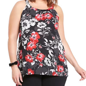Torrid Georgette High Low Tank Top Black with Red/White Floral Print - 00 (10)